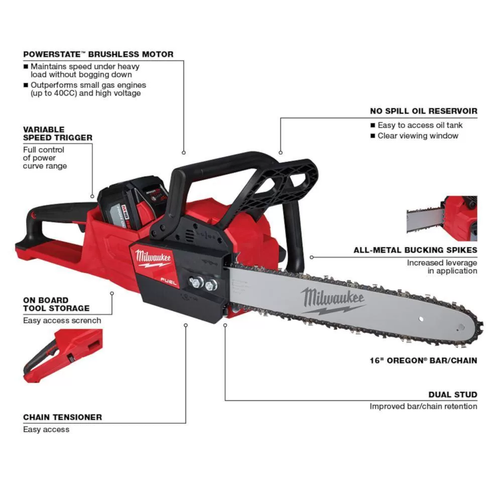 Milwaukee M18 FUEL 10 in. 18V Lithium-Ion Brushless Cordless Pole Saw with 16 in. Cordless Electric Chainsaw Kit