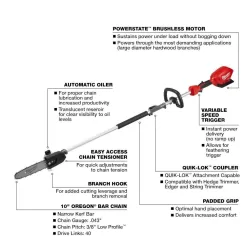 Milwaukee M18 FUEL 10 in. 18V Lithium-Ion Brushless Electric Cordless Pole Saw with String Trimmer Hedge Trimmer Edger Attachments