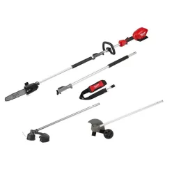 Milwaukee M18 FUEL 10 in. 18V Lithium-Ion Brushless Electric Cordless Pole Saw w/ M18 QUIK-LOK String Trimmer & Edger Attachments