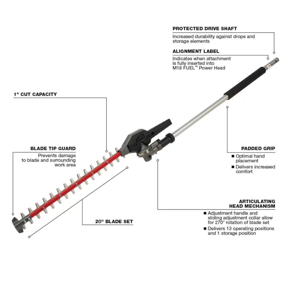 Milwaukee M18 FUEL 10 in. 18V Lithium-Ion Brushless Electric Cordless Pole Saw with String Trimmer and Hedge Trimmer Attachments