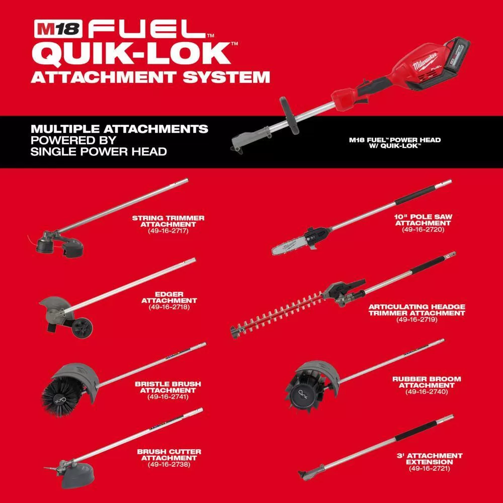 Milwaukee M18 FUEL 10 in. 18V Lithium-Ion Brushless Cordless Pole Saw with Attachment Capability, Blower, Extra 10 in. Chain