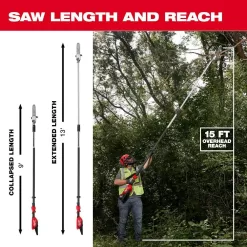Milwaukee M18 FUEL 10 in. 18V Lithium-Ion Brushless Electric Cordless Telescoping Pole Saw w/(2) 10 in. Telescoping Saw Chain