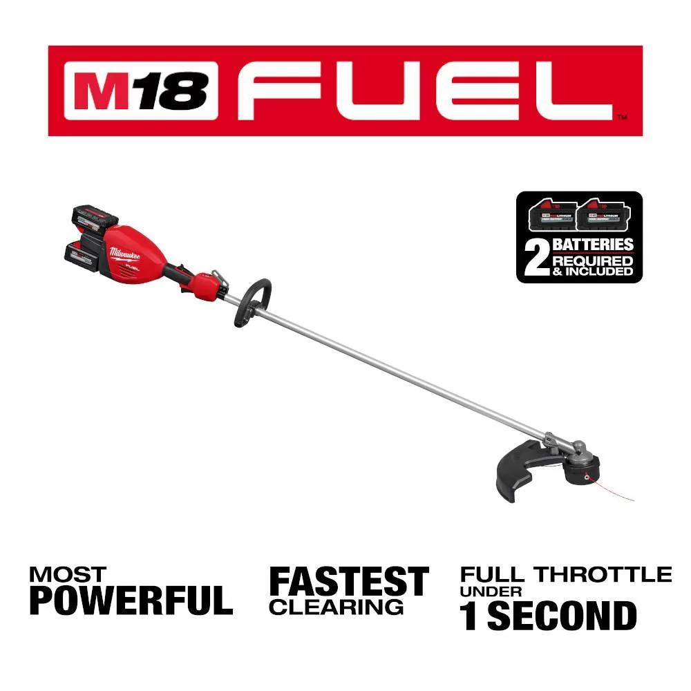Milwaukee M18 FUEL 18V Brushless Cordless 17 in. Dual Battery Straight Shaft String Trimmer with (2) 8.0 Ah Batteries and Charger