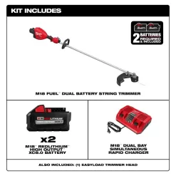 Milwaukee M18 FUEL 18V Brushless Cordless 17 in. Dual Battery Straight Shaft String Trimmer with (2) 8.0 Ah Batteries and Charger