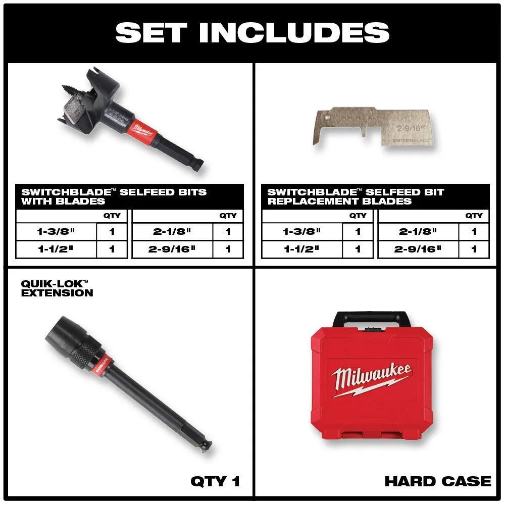 Milwaukee 49-56-9290-49-22-5100 BIG HAWG Carbide Hole Saw Kit (10-Piece) with SWITCHBLADE Plumbers Selfeed Bits Set (5-Piece)