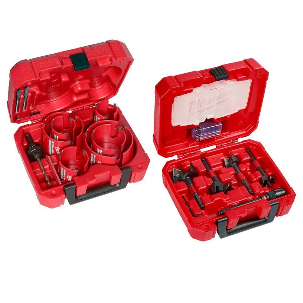 Milwaukee 49-56-9290-49-22-5100 BIG HAWG Carbide Hole Saw Kit (10-Piece) with SWITCHBLADE Plumbers Selfeed Bits Set (5-Piece)