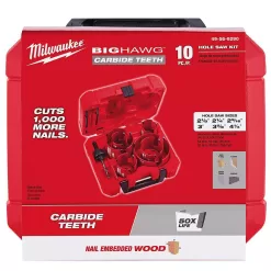 Milwaukee 49-56-9290-49-22-5100 BIG HAWG Carbide Hole Saw Kit (10-Piece) with SWITCHBLADE Plumbers Selfeed Bits Set (5-Piece)