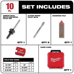 Milwaukee 49-56-9290-49-22-5100 BIG HAWG Carbide Hole Saw Kit (10-Piece) with SWITCHBLADE Plumbers Selfeed Bits Set (5-Piece)