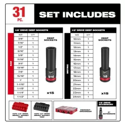 Milwaukee SHOCKWAVE Impact-Duty 1/2 in. Drive Metric & SAE Deep Well PACKOUT Impact Socket Set w/Screw Driver Bit Set (131-Piece)