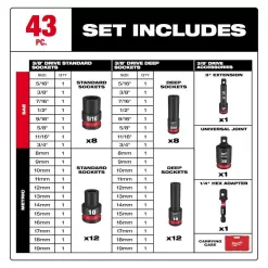 Milwaukee Shockwave 3/8 in. Drive SAE and Metric 6-Pt Impact Socket Set and Impact Duty Driver Bit Set Packout Case (133-Piece)