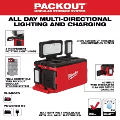 Milwaukee 2950-20-2357-20 M18 Lithium-Ion Cordless PACKOUT Radio/Speaker with Built-In Charger and PACKOUT 3000 Lumens LED Light (2-Tool)