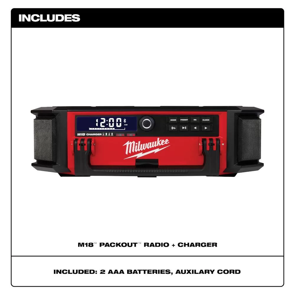 Milwaukee 2950-20-2846-20 M18 Lithium-Ion Cordless PACKOUT Radio/Speaker with Built-In Charger with M18 175-Watt Powered Compact Inverter