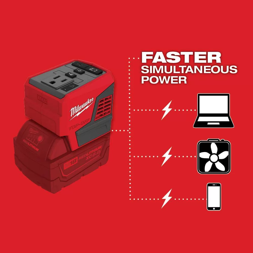 Milwaukee 2950-20-2846-20 M18 Lithium-Ion Cordless PACKOUT Radio/Speaker with Built-In Charger with M18 175-Watt Powered Compact Inverter