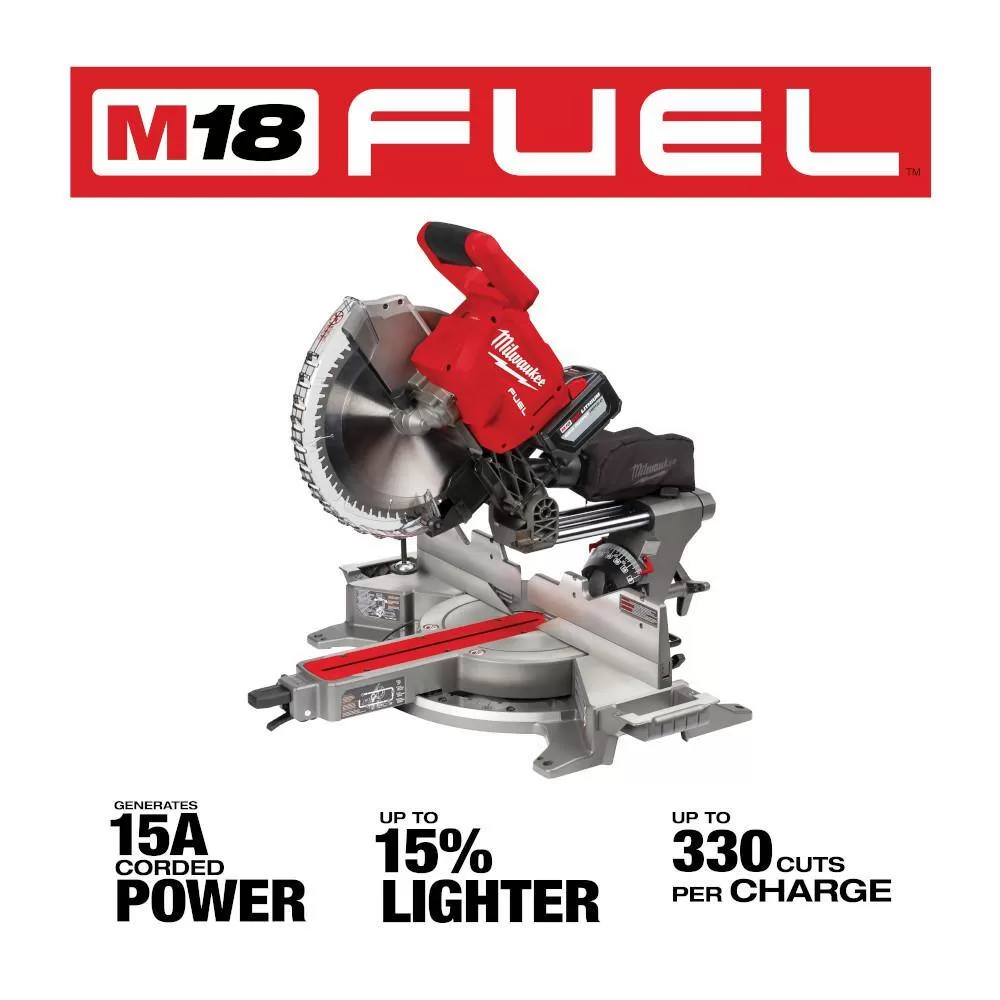 Milwaukee 2739-21HD M18 FUEL 18V Lithium-Ion Brushless Cordless 12 in. Dual Bevel Sliding Compound Miter Saw Kit with One 12.0Ah Battery