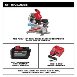 Milwaukee 2739-21HD M18 FUEL 18V Lithium-Ion Brushless Cordless 12 in. Dual Bevel Sliding Compound Miter Saw Kit with One 12.0Ah Battery