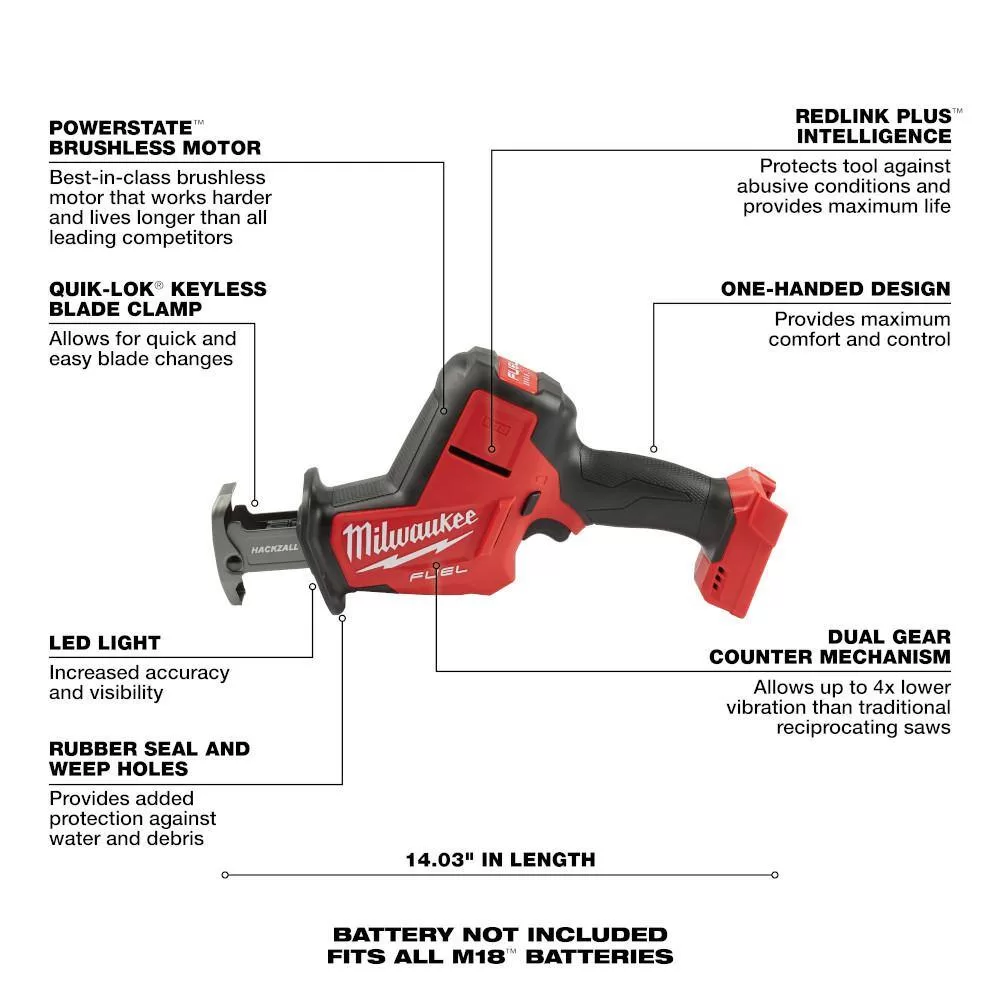 Milwaukee M18 FUEL Brushless Cordless 2 Gal Electric Compact Quiet Air Compressor w/M18 Brushless HACKZALL Reciprocating Saw
