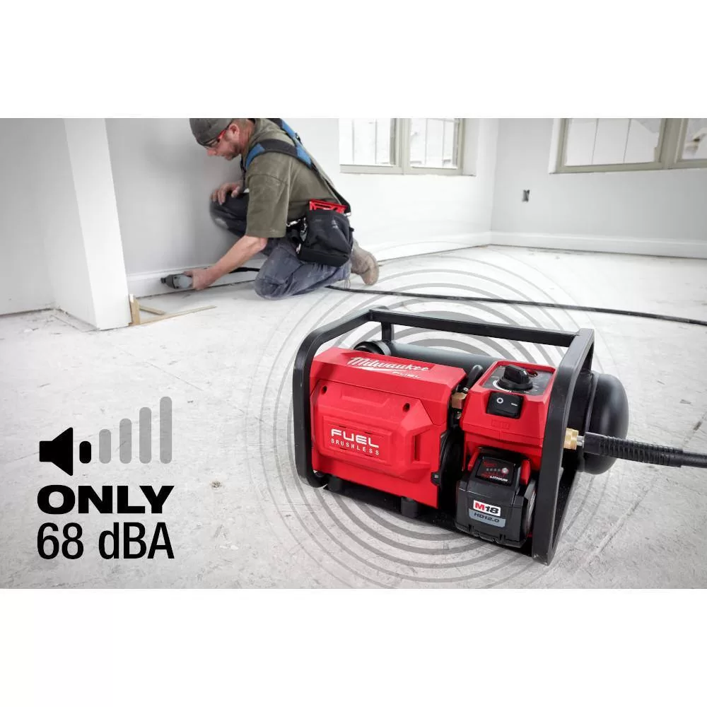 Milwaukee M18 FUEL 18-Volt Lithium-Ion Brushless 2 Gal. Electric Compact Quiet Compressor and Performance Safety Glasses w/ Gasket