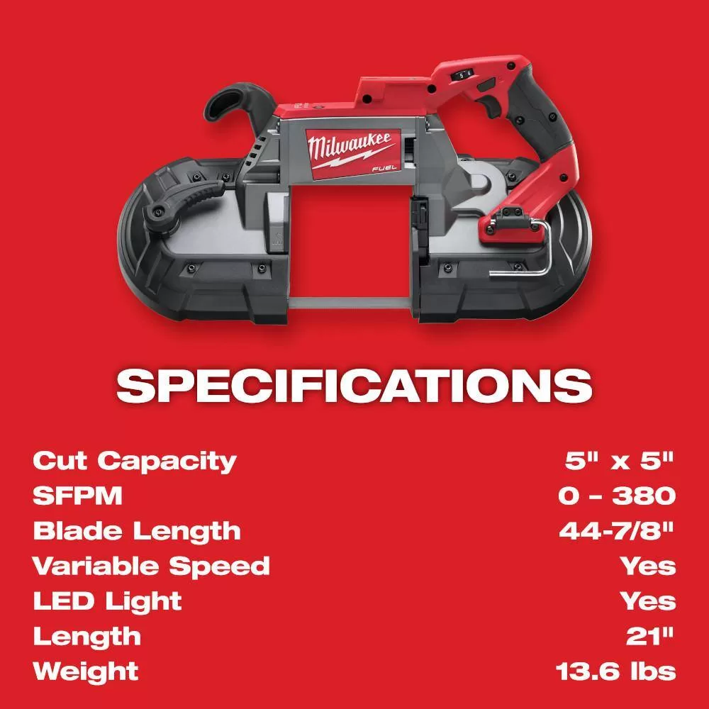 Milwaukee 2729-20-2829-20 M18 FUEL 18V Lithium-Ion Brushless Cordless Deep Cut Band Saw & Compact Bandsaw