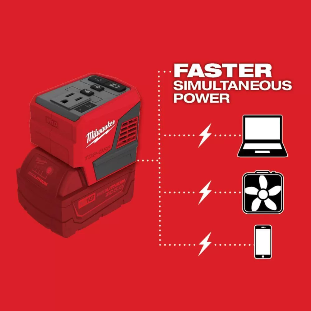 Milwaukee M18 18-Volt Lithium-Ion High Output 12.0Ah Battery with (2) 3.0Ah Batteries and M18 Compact Inverter with 6.0Ah Battery