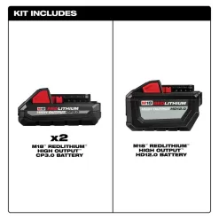 Milwaukee M18 18-Volt Lithium-Ion High Output 12.0Ah Battery with (2) 3.0Ah Batteries and M18 Compact Inverter with 6.0Ah Battery