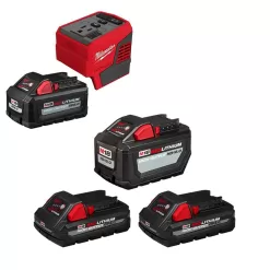 Milwaukee M18 18-Volt Lithium-Ion High Output 12.0Ah Battery with (2) 3.0Ah Batteries and M18 Compact Inverter with 6.0Ah Battery