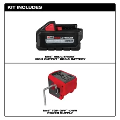 Milwaukee M18 18-Volt Lithium-Ion High Output 12.0Ah Battery with (2) 3.0Ah Batteries and M18 Compact Inverter with 6.0Ah Battery