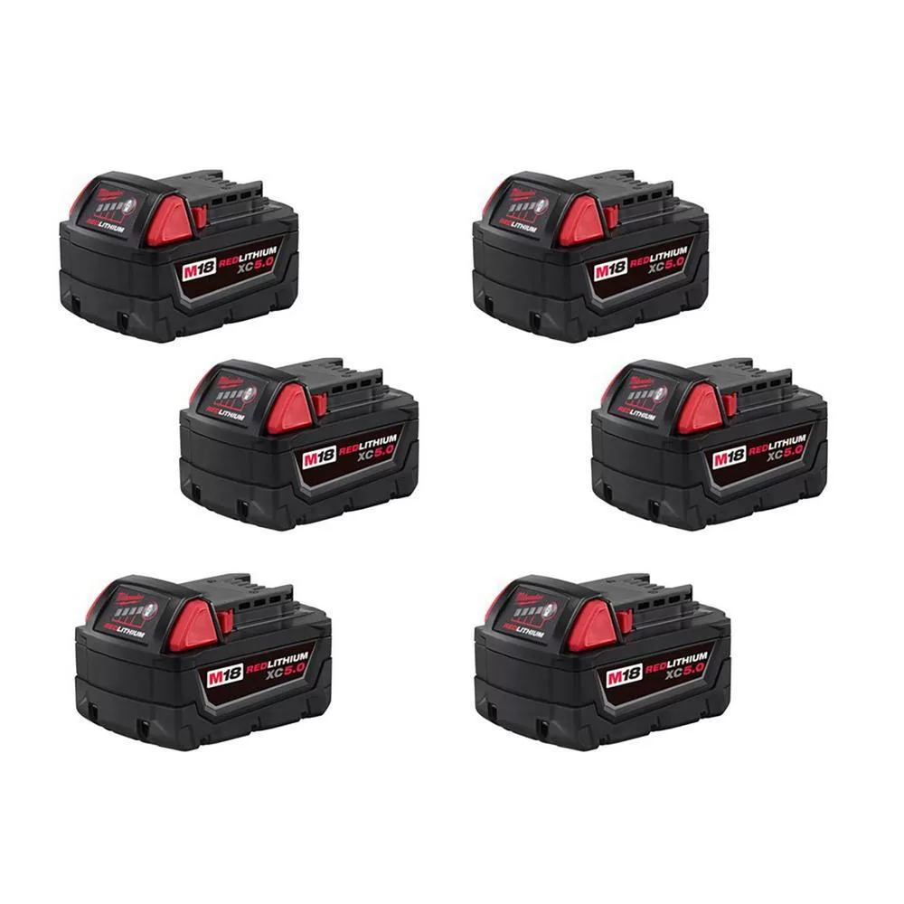 Milwaukee 48-11-1852X6 M18 18V Lithium-Ion XC Extended Capacity Battery Pack 5.0Ah (6-Pack)