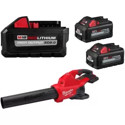 Milwaukee 48-11-1880-2824-20-48-11-1862 M18 18-Volt Lithium-Ion HIGH OUTPUT XC 8.0 Ah Battery with Dual Battery Blower and (2) 6.0 Ah Batteries