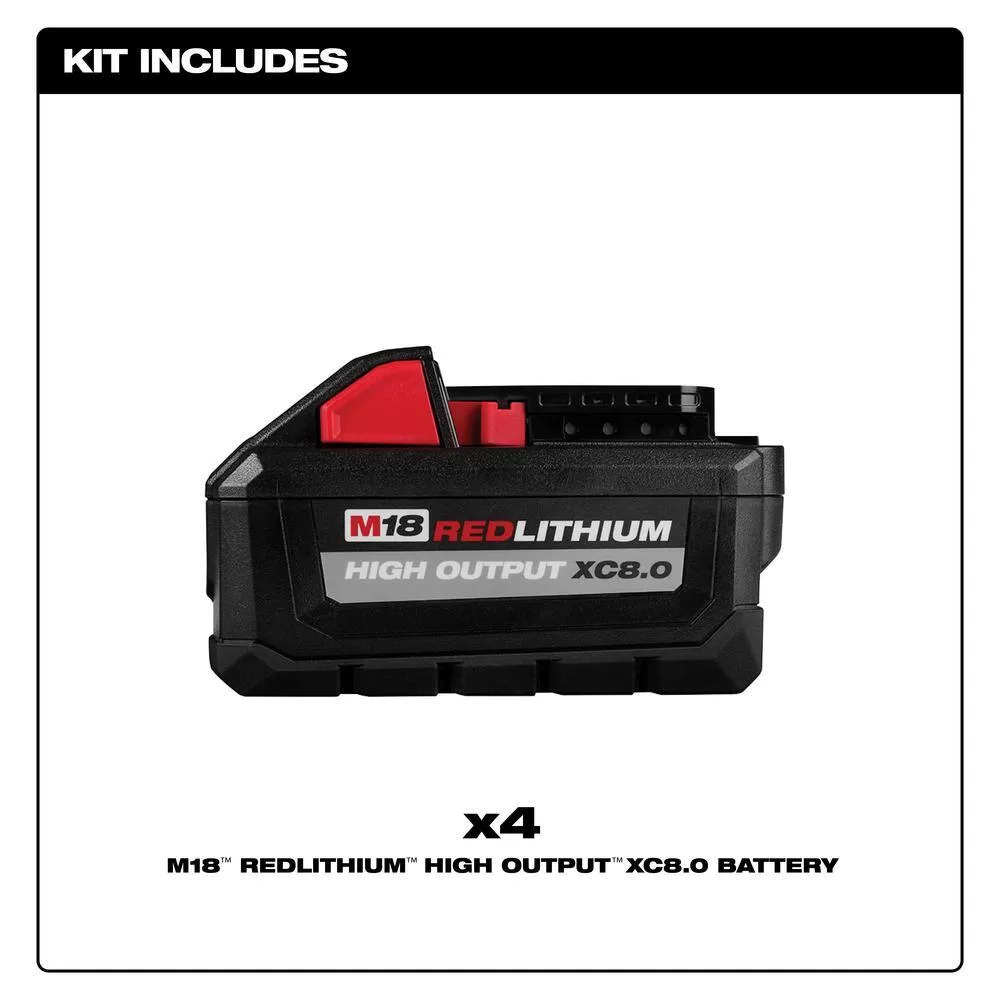 Milwaukee 48-11-1882-48-11-1882 M18 18-Volt Lithium-Ion High Output XC 8.0 Ah Battery (4-Pack)