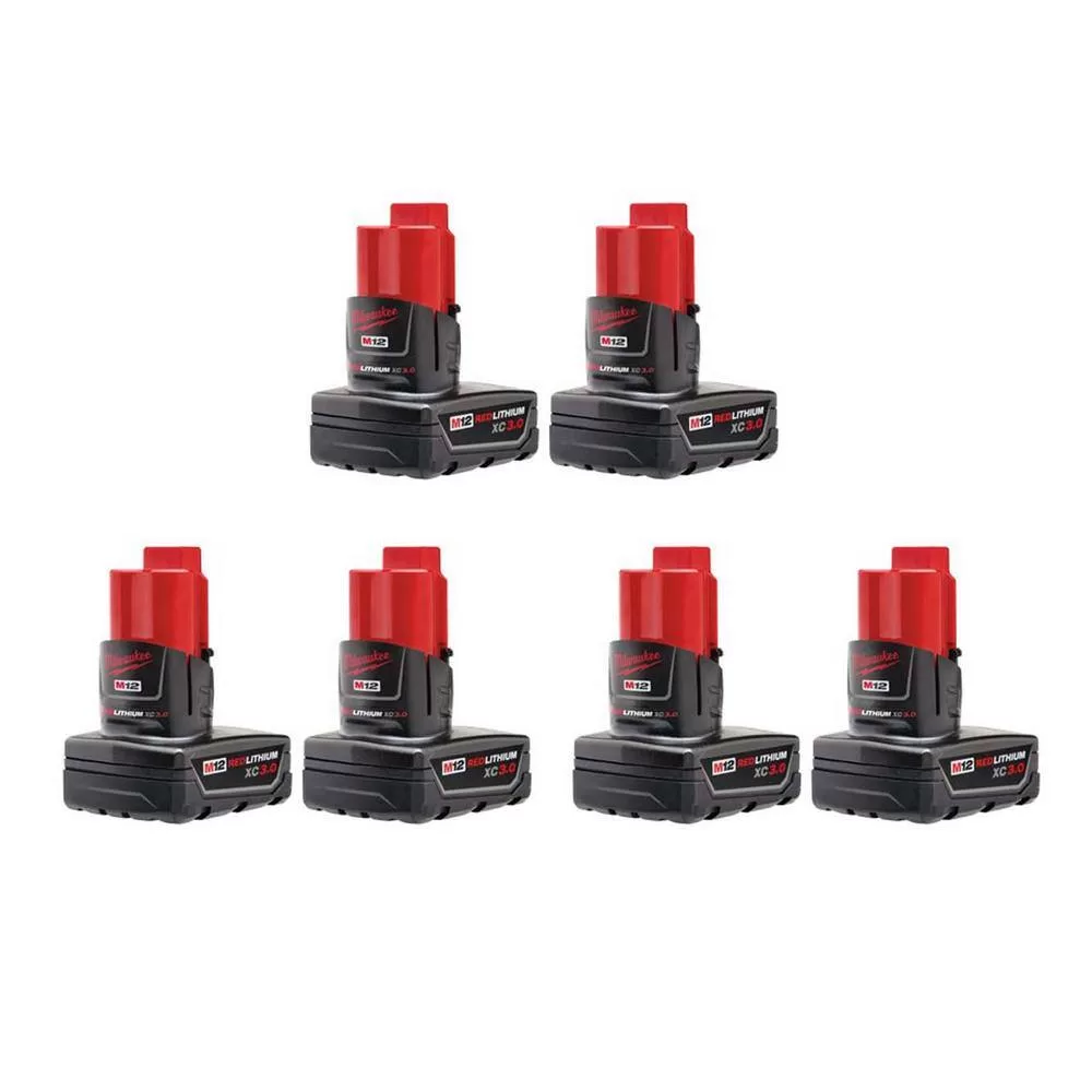 Milwaukee 48-11-2412X3 M12 12-Volt Lithium-Ion XC Extended Capacity 3.0 Ah Battery Pack (6-Pack)