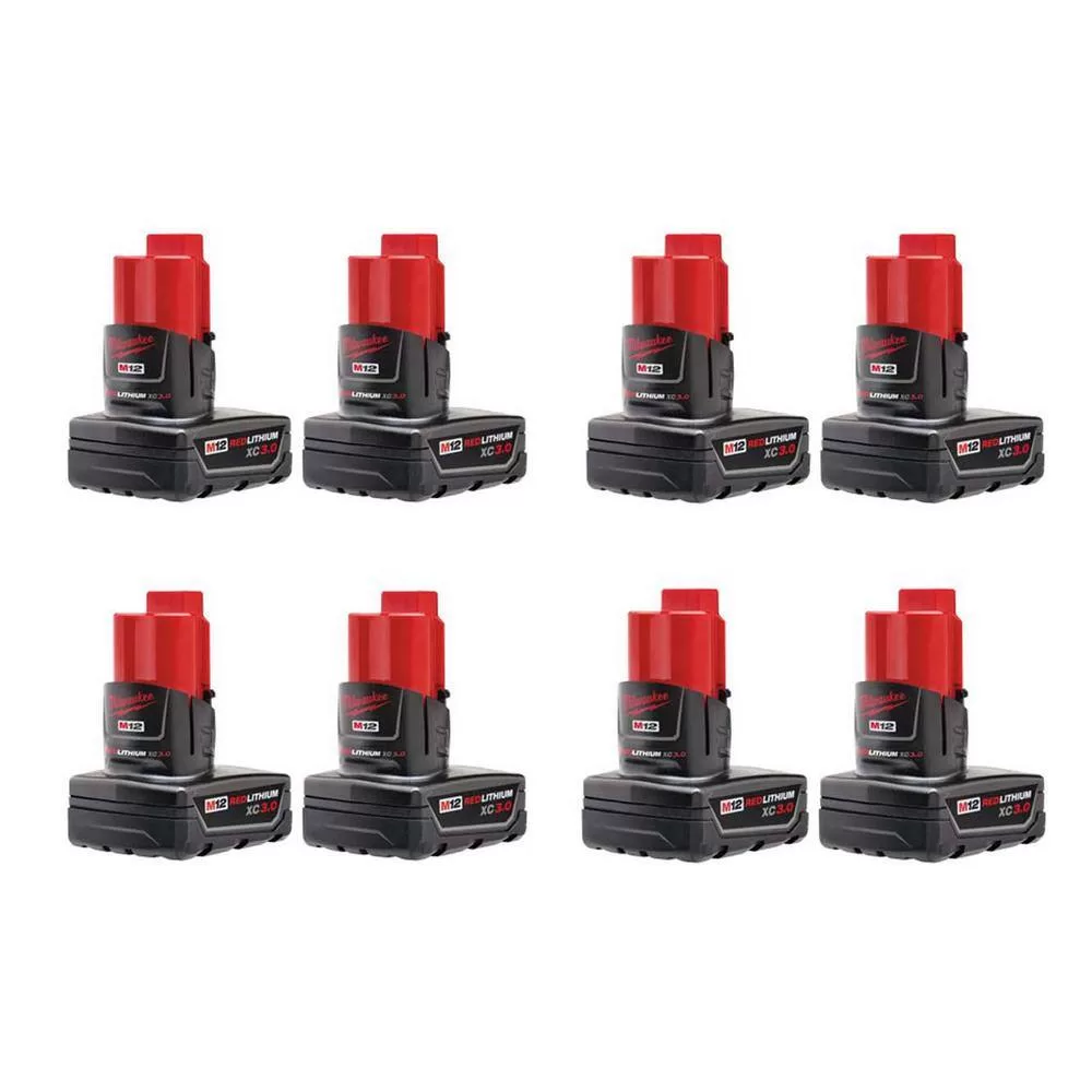 Milwaukee 48-11-2412X4 M12 12-Volt Lithium-Ion XC Extended Capacity 3.0 Ah Battery Pack (8-Pack)