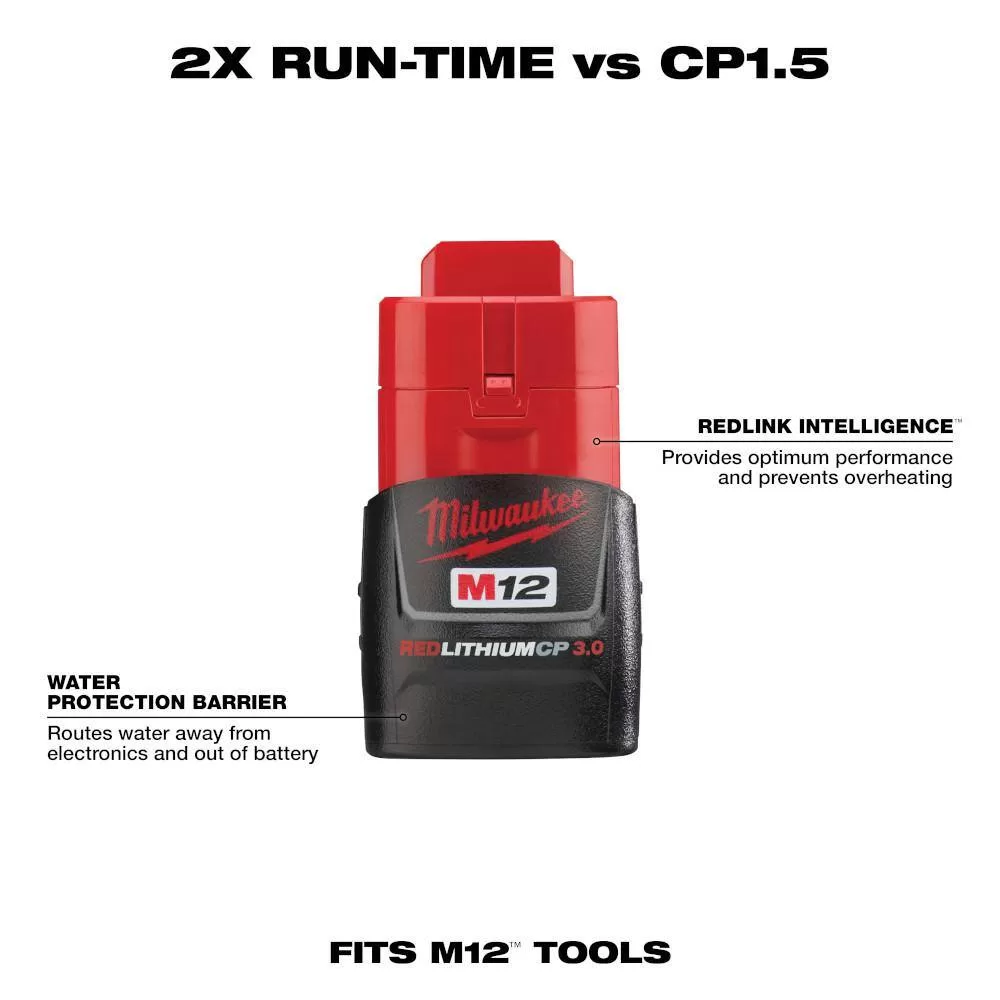 Milwaukee 48-11-2430X6 M12 12-Volt Lithium-Ion Compact Battery Pack 3.0Ah (6-Pack)