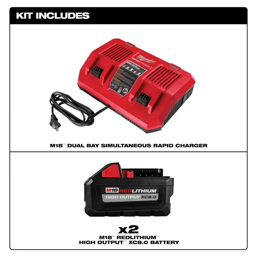 Milwaukee 48-59-1882 M18 18V Lithium-Ion Dual Bay Rapid Battery Charger w/ (2) 8Ah HIGH OUTPUT Batteries