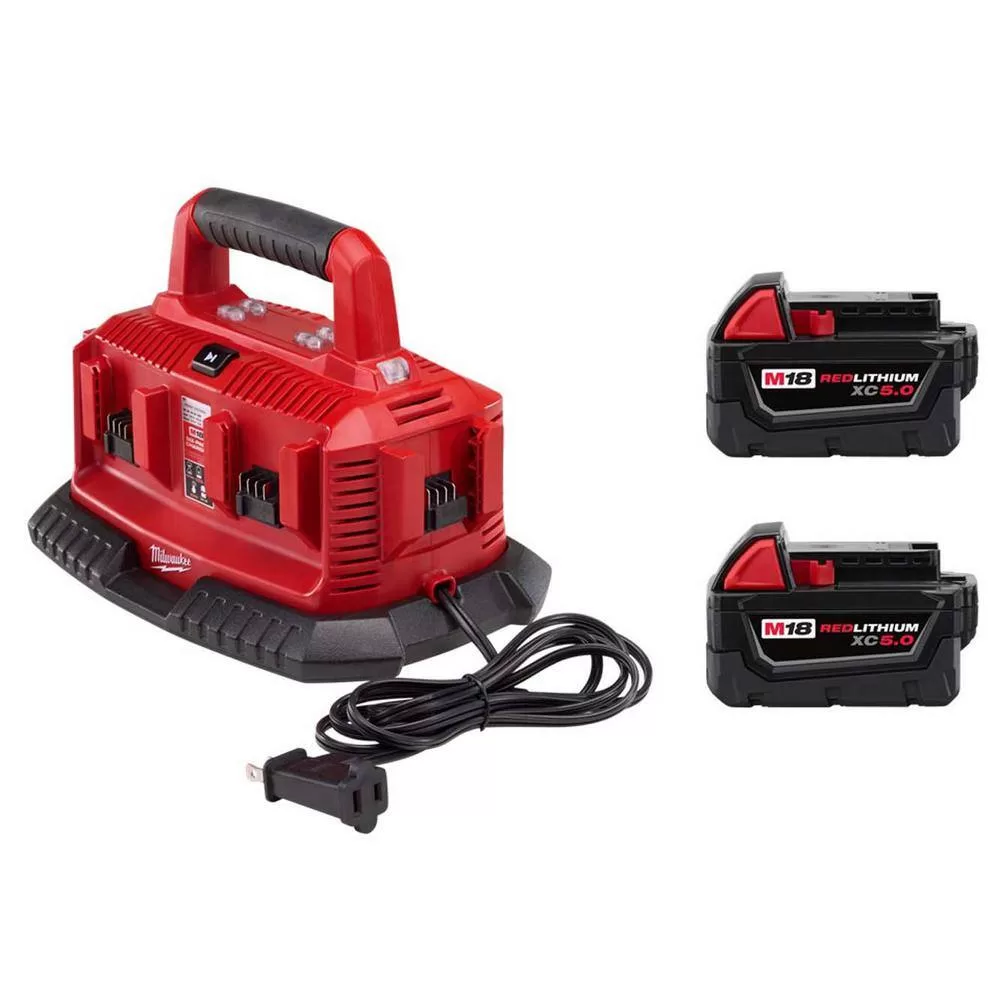 Milwaukee 48-59-1806-48-11-1850-48-11-1850 M18 18V Lithium-Ion 6-Port Sequential Battery Charger w/(2) M18 5.0Ah Batteries