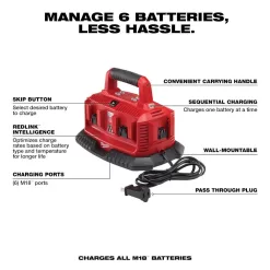 Milwaukee 48-59-1806-48-11-1850-48-11-1850 M18 18V Lithium-Ion 6-Port Sequential Battery Charger w/(2) M18 5.0Ah Batteries