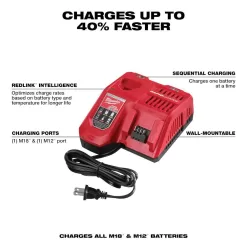 Milwaukee 48-59-1808-48-11-1862-48-11-2450 M18/M12 Rapid Charger W/(2) M18 HIGH OUTPUT XC6.0 Batteries & (1) M12 HIGH OUTPUT XC5.0 Battery