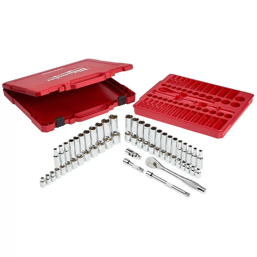 Milwaukee 3/8 in. Drive SAE/Metric Ratchet and Socket Mechanics Tool Set with SAE/Metric Flex-Head Combination Wrenches (86-Piece)