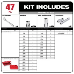 Milwaukee 1/2 in. Drive SAE/Metric Mechanics Tool Set (47-Piece) with PACKOUT 2-Drawer Tool Box