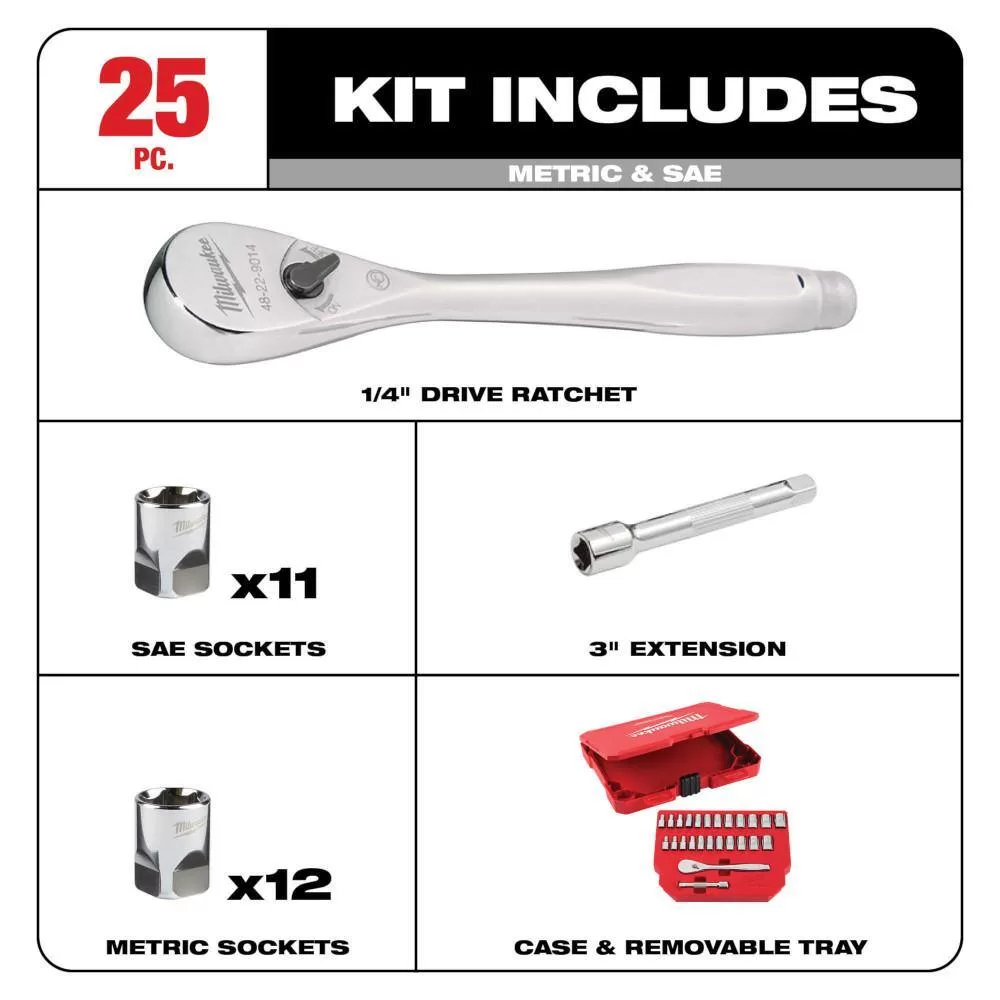 Milwaukee 48-22-9010-48-22-9044 1/2 in. and 1/4 in. Drive SAE/Metric Ratchet/Socket Mechanics Tool Set (72-Piece)