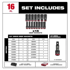 Milwaukee 1/2 in. Drive SAE/Metric Ratchet & Socket Tool Set & 1/2 in. Drive Metric Deep Well PACKOUT Impact Socket Set (63-Piece)