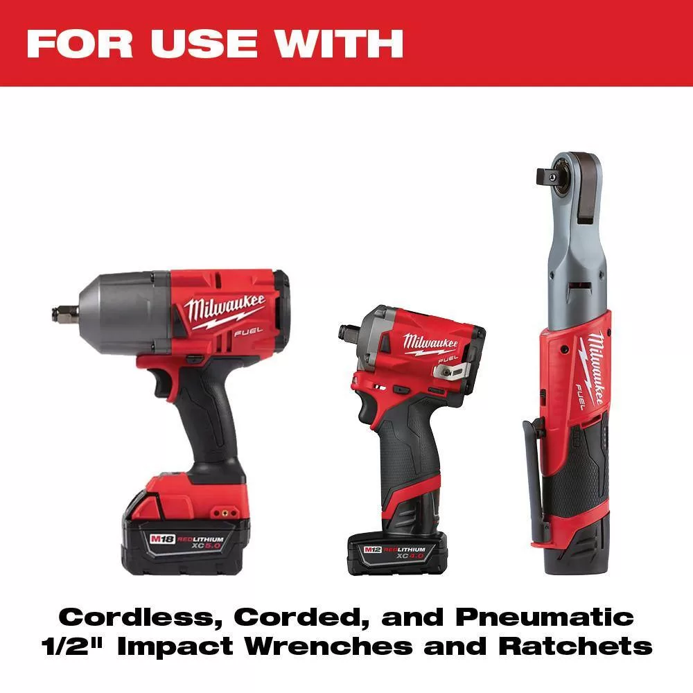 Milwaukee 1/2 in. Drive SAE/Metric Ratchet & Socket Tool Set & 1/2 in. Drive Metric Deep Well PACKOUT Impact Socket Set (63-Piece)