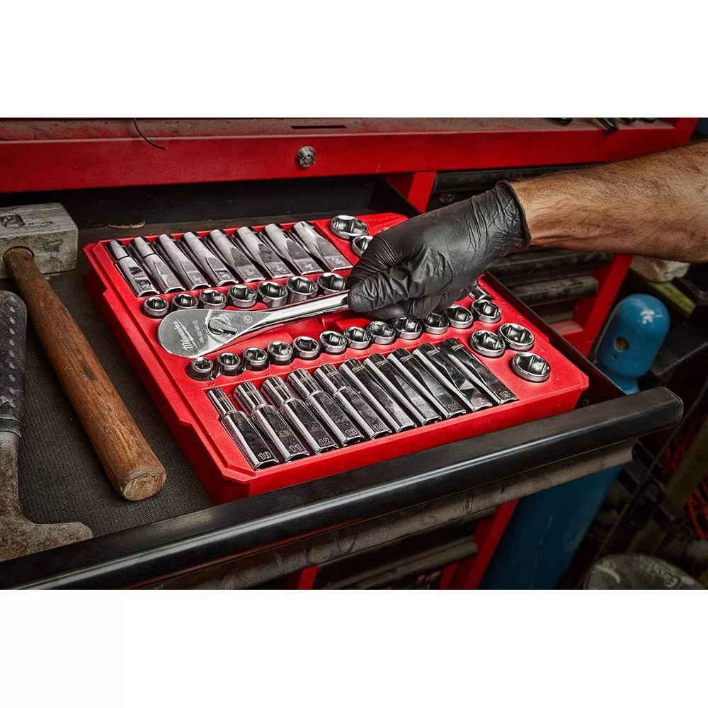 Milwaukee 1/2 in. Drive SAE/Metric Ratchet and Socket Mechanics with Shockwave Impact Packout Socket Set (78-Piece)