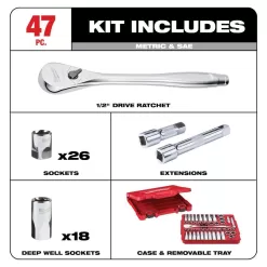 Milwaukee 1/2 in. Drive SAE/Metric Ratchet and Socket Mechanics with Shockwave Impact Packout Socket Set (78-Piece)