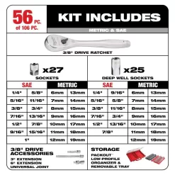 Milwaukee 3/8 in. 1/4 in. and 1/2 in. Drive SAE/Metric Ratchet and Socket Mechanics Tool Set with Packout Case (153-Piece)