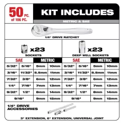 Milwaukee 3/8 in. & 1/4 in. Drive SAE/Metric Ratchet w/Socket Set & 1/2 in. Drive Metric Impact Sockets w/PACKOUT Cases(137-Piece)