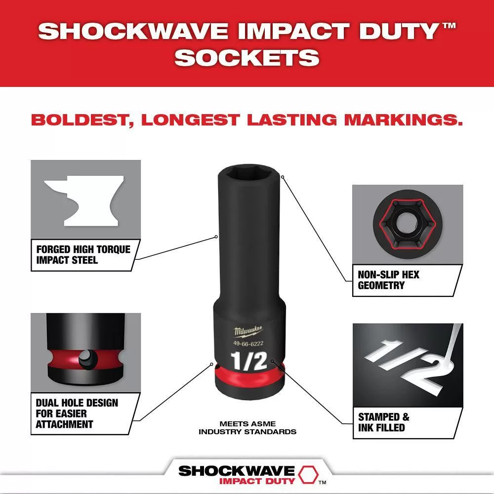 Milwaukee Shockwave 1/4 in. 3/8 in. Drive Deep Well Impact/Chrome Ratchet Socket Set with Packout (132-Piece)