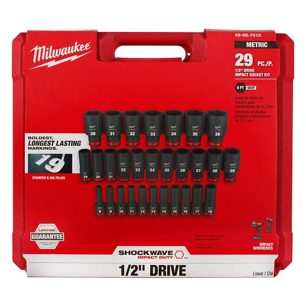Milwaukee SHOCKWAVE 1/2 in. & 3/8 in. Drive Metric/SAE 6 Point Impact Socket Set (72-Piece)