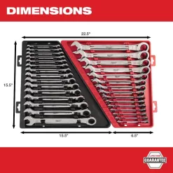 Milwaukee SAE Combination Ratcheting Wrench Set (15-Piece) with PACKOUT 22 in. Tool Box