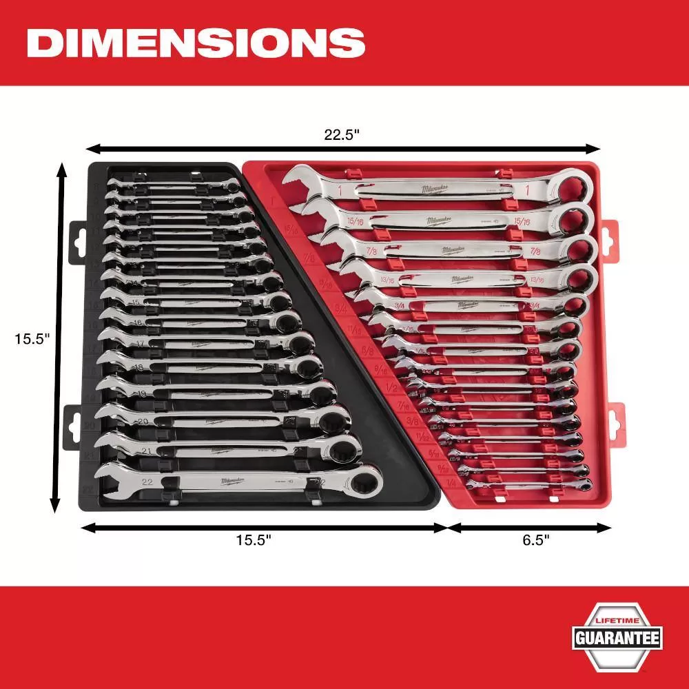 Milwaukee SAE Combination Ratcheting Wrench Set (15-Piece) with PACKOUT 22 in. Tool Box