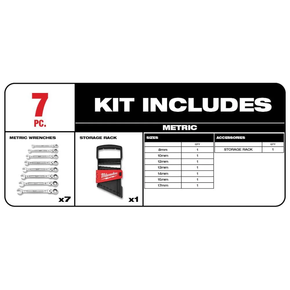 Milwaukee 144-Position Flex-Head Ratcheting Combination Wrench Set SAE and METRIC (14-Piece)